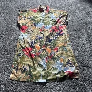 Vintage Mermaids Hawaiian Shirt‎ Men XL Multi Parrot Loop Collar Aloha Vacation